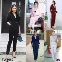 ราคา KT1660 จั้มสูทขายาว คอปกเชิ้ต ดูลุคเรียบหรู Long-sleeved jumpsuit with a shirt collar for a simple, elegant look. (1729849886924441779)