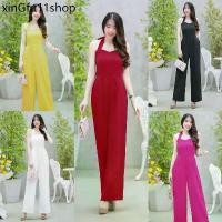 ราคา ☁TT18948 Jumpsuit จั้มสูทขายาว สายคล้องคอ สีพื้น♗ (1731966988142479009)