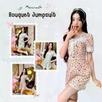 ราคา DW149 Bouquet Jumpsuit ชุด Jumpsuit กางเกงขาสั้น ผ้า Cotton ทอลายริ้วพิมพ์ลายช่อดอกไม้ คอเสื้อเหลี่ยมแต่งลูกไม้ ทรงเอ พร้อมกระเป๋าล้วง สำหรับสี Sunset และ Mint (1731498739652396298)