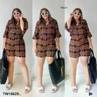 ราคา The Perfect Ladies ชุดจั๊มสูท JUMPSUIT จั้มสูท #BIGSIZE ขาสั้น แต่งระบายปลายแขน พิมพ์ลาย .. (1729616556966250946)