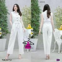 ราคา The Perfect Ladies ชุดจั๊มสูท JUMPSUIT จั๊มสูทยาว คอปก กระดุมหน้า TW13798 สีขาว (1730512800780487106)