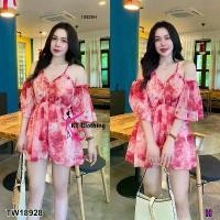 ราคา The Perfect Ladies ชุดจั๊มสูท JUMPSUIT จั๊มสูทสายเดี่ยว เว้าไหล่ ขาสั้น 13496 สีแดง (1729738514913069506)