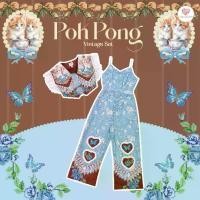 ราคา (มี 2XL) Maria Daimond สีฟ้า Pok Pong Vintage Jumpsuit เซ็ต 2 ชิ้น จั๊มสูทวินเทจขายาวผ้าลูกไม้งานปักสายปรับระดับได้ + เสื้อคลุมกระดุมหน้าแต่งดอกไม้ 3D ปกใหญ่แต่งลูกไม้/จั้มยาว53- (1731354363666072799)