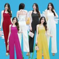 ราคา KT18948 Jumpsuit จั้มสูทขายาว สายคล้องคอ สีพื้น (1731826589837068467)