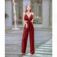 ราคา Jumpsuit จั้มสูทสายเดี่ยว อกผูกโบว์สายเดี่ยวผูกแบบไขว้ด้านหลัง (1729557656420977451)