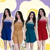 ราคา TW18894 Jumpsuit จั้มสูทขาสั้นเกาะอก (1729702186905602935)