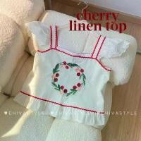 ราคา -- พร้อมส่ง️ Cherry linen top | เสื้อครอปแขนระบายลูกไม้ผ้าลินิน งานปัก (1732235049523381793)