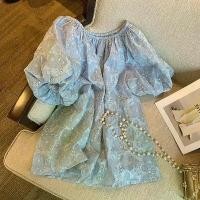 ราคา เสื้อเชิ้ต แขนพัฟ ลายดอกไม้ สีฟ้า สำหรับผู้หญิง บาง ปาดไหล่ แขนสั้น เสื้อปาดไหล่ premium linen เสื้อ เชิ้ต ซาติน (1732060290281408622)