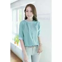 ราคา Narinari : MN0326 High Neck Blouse with Trim ผ้าโฟร์เวย์ เสื้อทำงานคอปิด ขายร้อน (1732068996019488671)