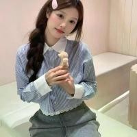 ราคา เสื้อเชิ้ต ลายทาง สีฟ้าและสีขาว สไตล์วินเทจเสื้อขาวบางรับซัมเมอร์ เสื้อ เสื้อแฟชั่นผู้หญิง เสื้อแขนยาว เสื้อครอป เสื้อร้านแจ๊สที่เอมจ๊ะใส่ เสื้อแขนยาว เสื้อแมงกะพรุนไซส์อวบ women clothing blouse (1732