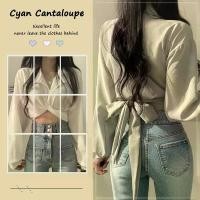 ราคา Cyan.เสื้อเชิ้ตแขนยาวสีขาว blouse women เสื้อแฟชั่น เสื้อแขนพองผู้หญิง เซ็กซี่ 2สี W201 Women (1730269455410039790)