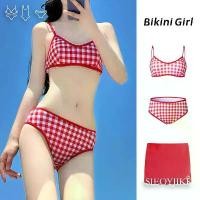 ราคา ชุดบิกินี่ ชุดว่ายน้ำกระโปรง เซต2ชิ้น red swimsuit beach (1731249376252168920)