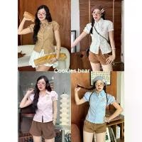 ราคา C105 - Cookies Bear เสื้อเชิ้ตคอปกทรงใหม่ทรงแขนตุ๊กตาชายระบาย ผ้าคอตตอนปักกุหลาบ ลดราคาร้อนแรงประจำเดือนนี้ สายเดี่ยว ลูกไม้ ราคา นักเรียน (1732428287243682943)