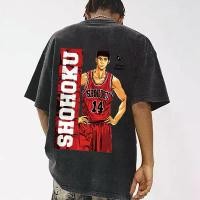 ราคา เสื้อยืดผู้ชาย ผ้าฝ้ายหวี สไตล์ถูหนัก ดีไซน์ไหล่ตกเก่า แขนสั้น พิมพ์ลาย Slam Dunk Anime Series (1731295663042037432)