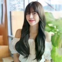 ราคา วิกผมหยิกยาว T44-2 สีน้ำตาลเข้ม มีหน้าม้า ปลายสไลด์ ยาว 65 ซม. glueless wig (1731852165973838793)