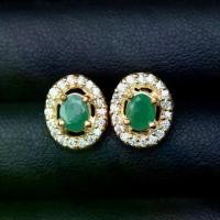 ราคา Thailand ต่างหูพลอยมรกตโคลัมเบีย(Emerald) เรือนเงินแท้92.5%ชุบทอง ล้อมด้วยเพชรCZ เกรดสวยพิเศษจากรัสเซีย พลอยแท้ จากประเทศโคลัมเบีย (1732225796121463606)