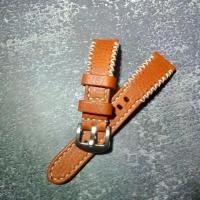 ราคา สายนาฬิกาหนังแท้ (Watch Straps) หนังฟอกฝาดอิตาลี สีส้ม ด้ายขาว ตกแต่งฟันปลา **แถม!! สปริงบาร์ 1 คู่ (Made in Thailand) คลังสินค้า (1732368143560247158)