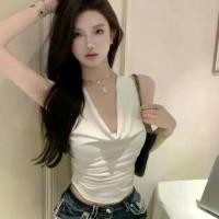 ราคา เสื้อแขนกุดเปิดไหล่ สไตล์ฝรั่งเศส สำหรับผู้หญิง เสื้อยืดฤดูร้อน ดีไซน์เก๋ เสื้อชั้นใน แขนสั้น เสื้อผ้าสตรีท ขายดี สาย เดี่ยว คล้องคอ สงกรานต์ เสื้อกล้าม มี บรา waffle flefle (1732319498896640742)