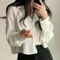ราคา เสื้อเชิ้ตคอปก สไตล์เกาหลี แขนสั้นและแขนยาว สำหรับผู้หญิง แฟชั่น อเนกประสงค์ เสื้อเบลเซอร์ครอป เสื้อเชิ้ตผู้หญิงสวยๆ เสื้อผ้าลินินแบบทันสมัย แจ็คเก็ต ทรงครอป waffle flefle (1732282141963684151)