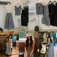 ราคา Set 2 pcs เสื้อแขนกุดคอปก งานกระดุมหน้า + กระโปรงเอวยางยืด เนื้อดี งานสวย (1731711713991559177)