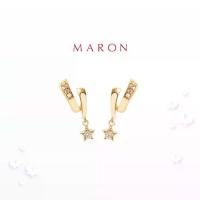 ราคา [COD] [Tiktok]MARON✨ [ของแท้] Feo Stars Dangle Earring ชุบสี Beige Gold ต่างหูห้อย พลอยเพทายสีขาว เงินแท้925 (1732425745207494314)
