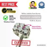 ราคา แหวนเงินแท้ Size #52 หยกเจไดท์สีขาวธรรมชาติ จากพม่า (Round Cabochon, 0.84 cts. 6 pcs.) และทับทิมธรรมชาติ Natural White Jadeite (from Burma) & Ruby (925 Silver Sterling Ring) (1732426224122889554)