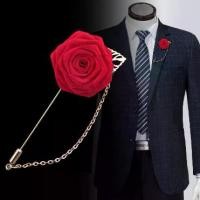 ราคา เข็มกลัด รูปดอกไม้ สําหรับติดเสื้อสูท งานแต่งงาน Men's Suit Rose Flower Brooches Canvas Fabric Ribbon Tie Lapel Pin Badge With Tassel Chain Men Wedding Boutonniere Brooch (1729633212695677813)