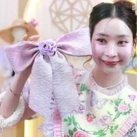 ราคา โบว์ผ้าทอชุดไทยแต่งดอกกุหลาบม่วง Special Ribbon กิ๊บสปริงสีทอง (1731539814406391007)
