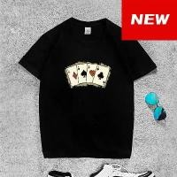 ราคา เสื้อยืด Fruit of the Loom แบรนด์สตรีทอเมริกันย้อนยุค พิมพ์ลายไพ่ เสื้อยืดแขนสั้นหลวมๆ (1731509657097831461)