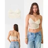 ราคา (ของแท้) Stradivarius lace strap top เสื้อกล้ามลูกไม้สีครีม ขายร้อน (1731778345726871374)