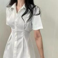 ราคา เดรสเชิ้ต สไตล์เกาหลี ดีไซน์คอปก Ruched Back สีพื้น แขนสั้น (1731898278844598213)