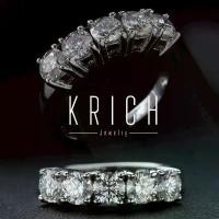 ราคา KRICH. แหวนเงิน 92.5 ฝังเพชรโมซาไนท์ ฝังเพชร 30 ตัง 5 Stone ชุบทองคำขาว รุ่น Band 902 (1730422043088554772)