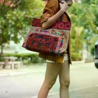 ราคา กระเป๋าสะพายข้าง ผ้าปัก มีซิป กระเป๋าม้ง Tote Thai Shoulder Shoppers Bag (1729785018738117224)
