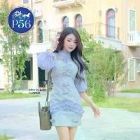 ราคา งานป้าย P56 Brandการันตีเสื้อผ้าแบรนด์แท้ เดรสลูกไม้สีฟ้าม่วง สวยหรูดูแพงมแล้วค่า ตัวชุดเป็นแขนยาวพองนิดๆผ้านิ่มลายฉลุ (1729609523718687097)