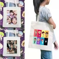 ราคา BTS ALL NEW TOTE BAG GRAPHIC PRINTED CANVAS BAG 13X15 INCHES (1731792535179265628)