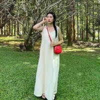 ราคา Honey เดรสสายเดี่ยวแบบยาวคอวีผูกโบว์ไหล่ผ้าฝ้าย เดรสสายเดี่ยวมินิมอล (1729997778454611973)