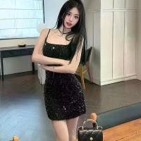 ราคา ชุดเดรส,2024 ใหม่ Glitter เลื่อมเชือกแขวนคอชุดเดรสสั้นเพรียวบาง แนะนำ (1731756660250936589)