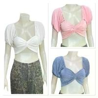 ราคา Sns379เสื้อครอปจีบหน้าแขนตุ๊กตาผ้าวิ้งGlitter (1731808373493435158)