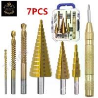ราคา Tenda 7 Pcs of step drill woodworking pull slot saw drill center punch set set of triangular handle drill bit high speed steel pagoda drill set (1730304232540899434)