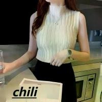 ราคา chili#พร้อมส่งเสื้อไหมพรม คอเต่า แขนกุด ไหมพรมถัดลายในตัว ผู้หญิง Clothing#476 (1729614874306906296)