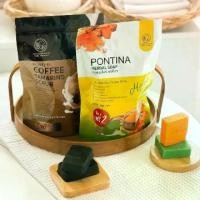 ราคา สบู่สครับกาเเฟมะขามพรทิน่า สบู่สมุนไพรพรทิน่า Pontina Coffee& Pontina herbal soap (1731529551972370990)