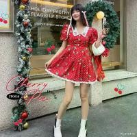 ราคา FLAT2112 FF0638 : CHERRY PIE DRESS เดรสคอปก เดรสลายเชอร์รี่ (1729867167534385721)