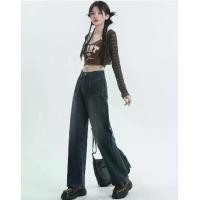 ราคา กางเกงยีนส์ขาบาน ทรงหลวม เอวสูง Plain Slim-fitting (1729635665180657759)