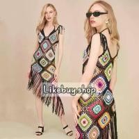 ราคา เก็บเงินปลายทาง. Crochet Beach Dressesชุดเดรสสายเดี่ยวถักไหมพรมแต่งพู่ เดรสไปทะเล เดรสถัก Fashion accessories (1732541445449876744)