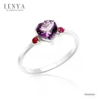 ราคา Lenya Jewelry แหวนเงินแท้ ประดับพลอยอเมทิสต์ (Amethyst) รูปหัวใจ และ ทับทิม (Ruby) เสริมบุคลิกความมั่นใจ เสริมความรัก เสริมให้มีสติ (1729584258954660619)