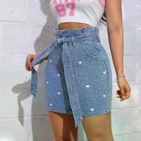 ราคา New Korean Women's Fashion Summer New Style Plus Size Fresh Heart Denim Bodycon Skirt Denim (1732550411463263547)