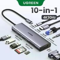 ราคา [COD] UGREEN 10 in 1 USB C HUB Dongle Ethernet Docking Station with 4K HDMI VGA 100W for Macbook Air M3 Samsung S24 Ultra Model:15601 (1732587220139148849)