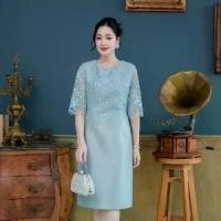 ราคา [COD] [Tiktok]All Ladies เดรสผ้าไหมแขนศอกซีทรูปักเลื่อม ใส่สวยเรียบหรูได้ทุกงาน ซับในทั้งชุด ซิปหลัง สวยมากแนะนำค่ะ (1732587003271873877)