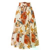 ราคา Autumn A-line Pleated Skirt Floral Print Elastic Waist (1732473013942126021)