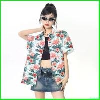 ราคา fortnishop ใช้งานได้ Flamingo print women Hawaii shirt fashion Holiday women short sleeve shirt casual button tops เสื้อ clothing ผู้หญิง (1730808940730353678)